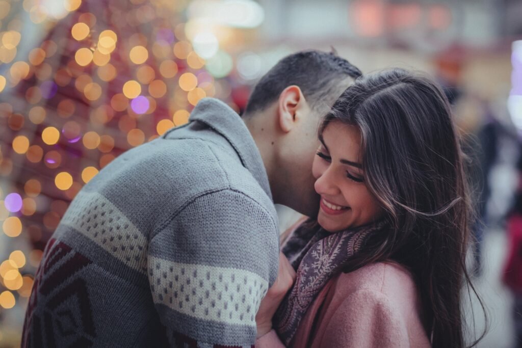 Couple sharing a warm and intimate moment, symbolizing emotional comfort and happy in a relationship