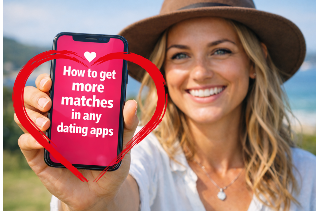 how to get more matches on any dating apps- Woman smiling while holding a phone showing