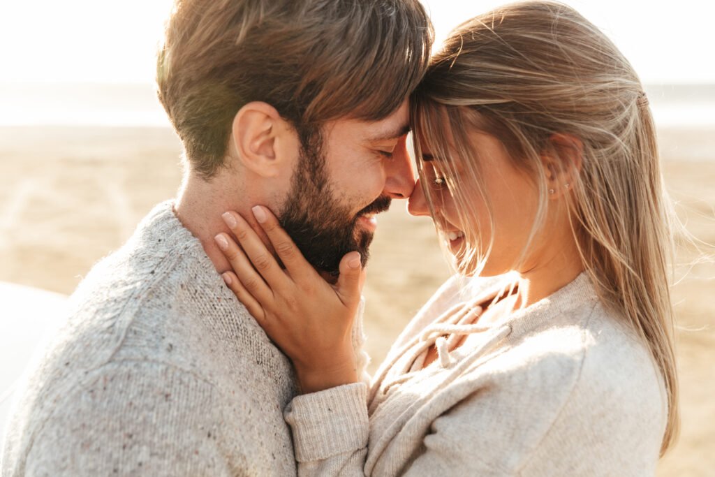 Couple sharing a close, intimate moment that reflects emotional connection and trust in love