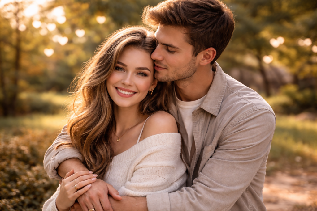 Couple sharing a quiet, affectionate moment that reflects steady love and emotional closeness
